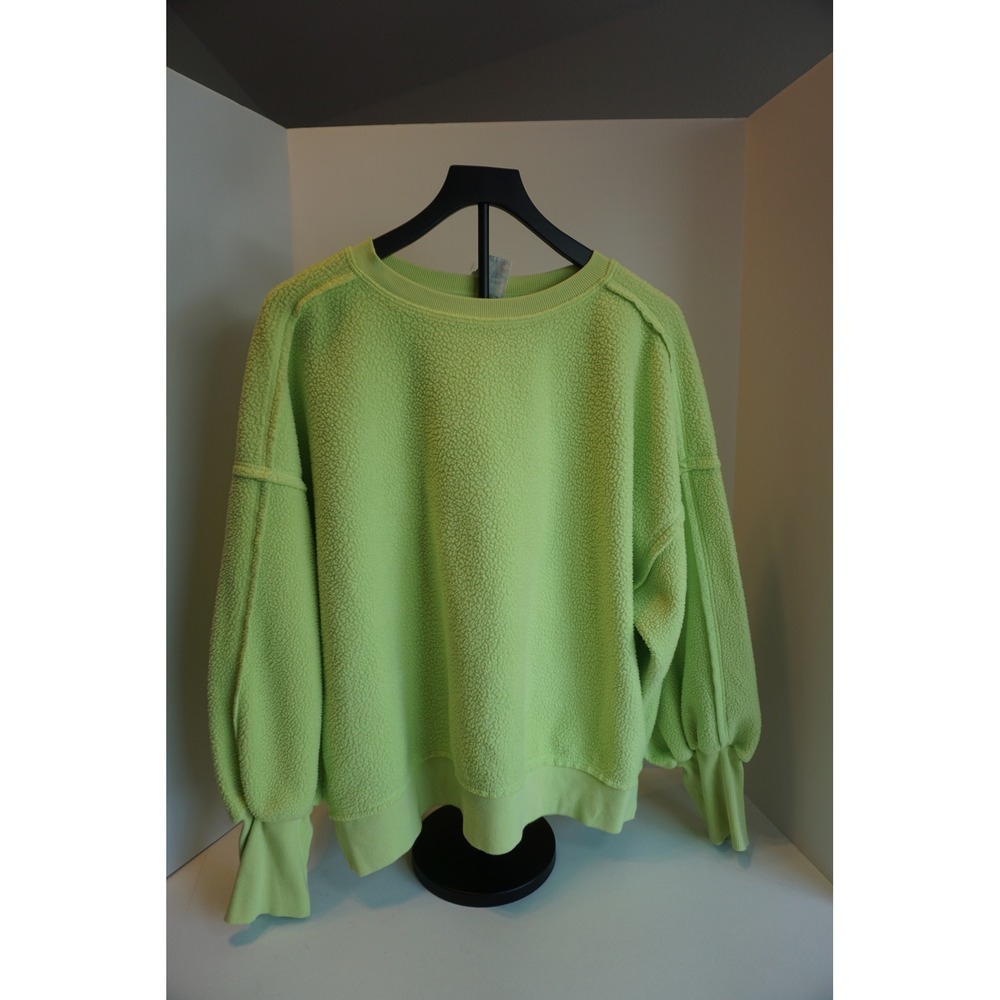 Members Mark Womens Cozy Crew Sweatshirt XL Lime Green Fleece Balloon Sleeve
